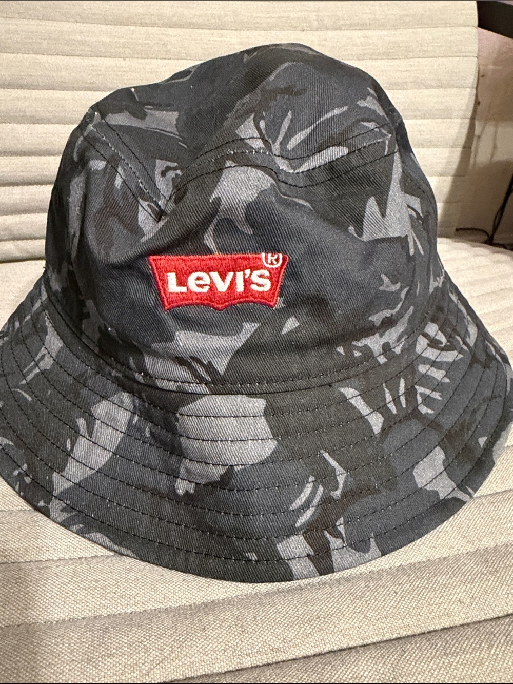 Levi's Black & Gray Camo Bucket Hat with Red Logo